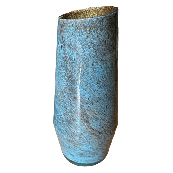 Large West Elm Hand Blown Heavy Nemo Glass Vase In Blue & Bronze 15" - Picture 4 of 16